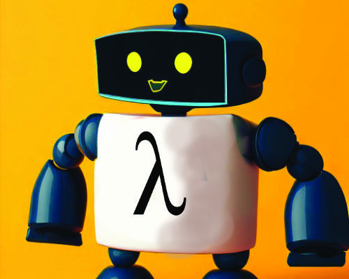 Robot with lamda sign on its chest