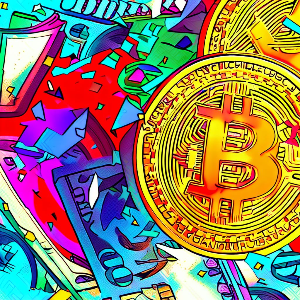 Bitcoin and dollars pop art